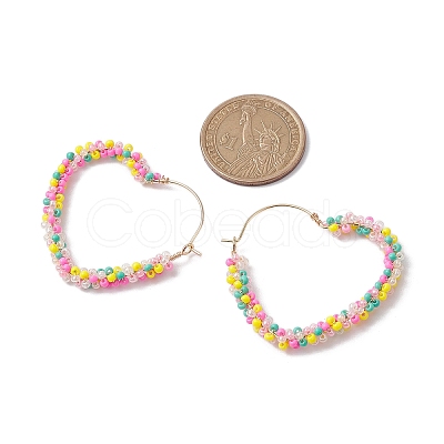 Colorful Glass Seed Beads Hoop Earrings EJEW-MZ00150-1