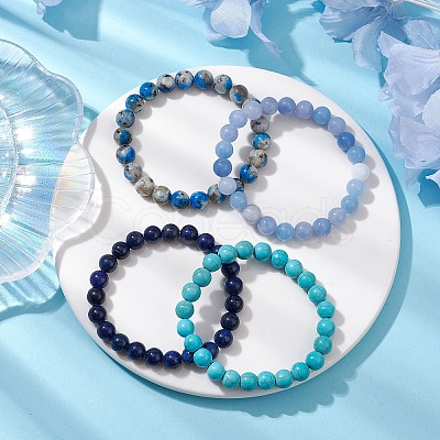 4Pcs Constellation 8mm Round Natural Lapis Lazuli & Dyed White Jade BJEW-JB10641-1