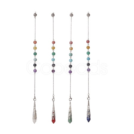 Mixed Natural Gemstone Pointed Dowsing Pendulums PALLOY-JF01986-1