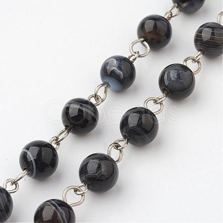 Natural Striped Agate/Banded Agate Handmade Beaded Chains AJEW-JB00251-04-1