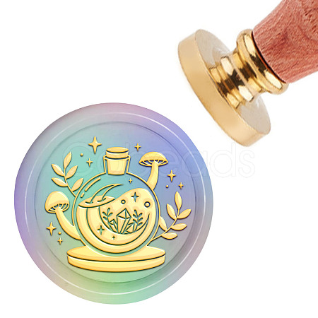Brass Wax Seal Stamp with Handle AJEW-WH0184-0267-1
