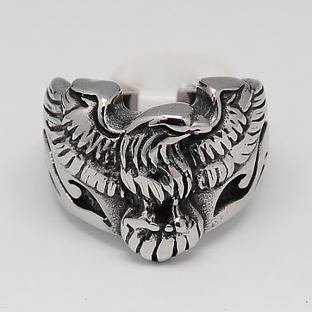 Unique Retro Men's Wide 304 Stainless Steel Eagle Rings RJEW-F006-177-1