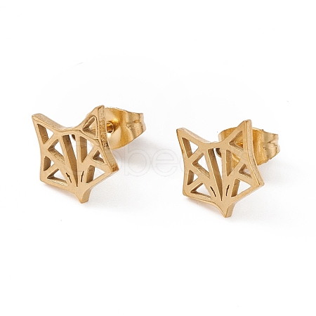 304 Stainless Steel Origami Fox Head Stud Earrings for Women EJEW-F286-03D-G-1