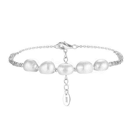 Shell Pearl & 925 Sterling Silver Beaded Bracelets for Women BJEW-G724-03P-1