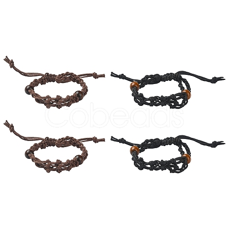 4Pcs 2 Colors Waxed Cotton Macrame Pouch Empty Stone Holder for Link Braclets Making BJEW-CJ0001-03-1