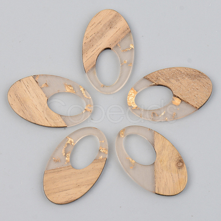 Transparent Resin & Walnut Wood Pendants RESI-S389-005A-B05-1