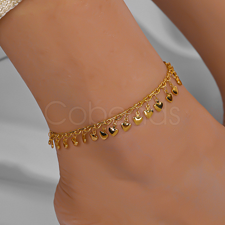Beach Style Brass Heart Charm Anklets GW7712-1