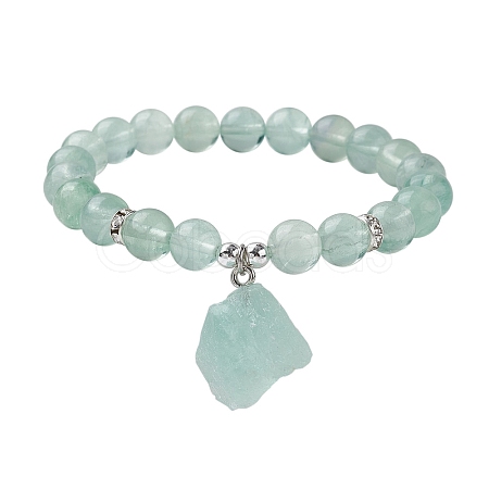 Natural Green Fluorite Round Beaded Stretch Bracelets BJEW-JB10089-03-1