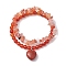 2pcs 2 Styles 6mm Round & Chip Natural Red Agate Beaded Stretch Bracelet Sets, Heart Natural Red Jasper Charm Stackable Bracelets for Women, Inner Diameter: 2-1/8~2-3/8 inch(5.5~6cm), 1pc/style