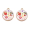 Printed Rack Plating Alloy Enamel Pendants, Golden, Flat Round with Eye & Heart Charm, Colorful, 28.5x25x4mm, Hole: 1.8mm