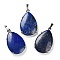 Natural Lapis Lazuli Pendants, Brass Teardrop Charms, Platinum, Cadmium Free & Lead Free, 28.5x18x5~6mm, Hole: 5x4mm