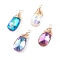 Faceted Glass Pendants, with Real 18K Gold Plated Copper Jewelry Wire, Teardrop, Mixed Color, 20~21x9x5mm, Hole: 1.5~2mm