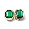 Rack Plating Alloy Beads, with Glass, Octagon, Golden, Green, 13.5x11.5x7.5mm, Hole: 1.6mm