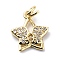 Brass Micro Pave Cubic Zirconia Charms, with Jump Ring, Star with Butterfly Charms, Real 18K Gold Plated, 12.5x10.5x2mm, Hole: 3.2mm