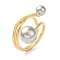 Brass Round Ball Open Cuff Rings for Women, Platinum & Golden, Inner Diameter: 18mm