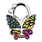 Glitter Butterfly Zinc Alloy Crystal Rhinestone Bag Hanger, Foldable Purse Hooks with Leather, Colorful, 70x49x10mm