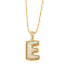 Brass Micro Pave Cubic Zirconia Pendant Necklaces, Golden, Letter E, 16.54 inch(42cm), Pendant: 24~30x13~22mm