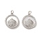 Brass Micro Pave Cubic Zirconia Pendants, with Shell, Flat Round with Shell, Real Platinum Plated, 18x16x3.5mm, Hole: 3mm