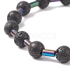 Natural Lava Rock Round & Glass Column Beaded Stretch Bracelet BJEW-JB08623-5