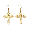 304 Stainless Steel Hollow Out Cross with Flower Dangle Earrings for Women EJEW-P222-02G-1