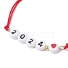 Heart with Word 2024 Acrylic Braided Bead Bracelet BJEW-JB09780-01-3