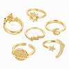 6Pcs 6 Styles Brass Micro Pave Clear Cubic Zirconia Cuff Rings RJEW-LS0001-34G-4