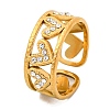 304 Stainless Steel Open Cuff Ring with Rhinestone for Women RJEW-Q822-37G-02-1