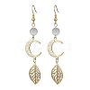 Brass Moon & Leaf Dangle Earrings EJEW-TA00364-1
