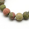 Natural Frosted Unakite Round Bead Strands G-M064-4mm-06-2