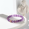 Natural Amethyst Round Beads Stretch Bracelets Set BJEW-JB06980-02-6