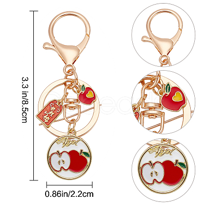 DELORIGIN 6Pcs 6 Style Fruit Alloy Enamel Pendant Keychain with Lucky Charm KEYC-DR0001-08-1