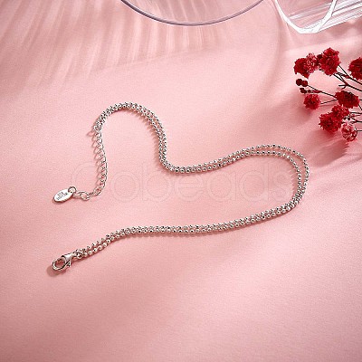 Anti-Tarnish Rhodium Plated 925 Sterling Silver Multi-strand Ball Chain Anklet with Tiny Oval Charm JA190A-1