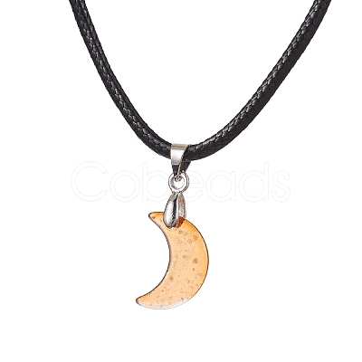 Glass Crescent Moon Pendant Necklaces NJEW-JN04579-1