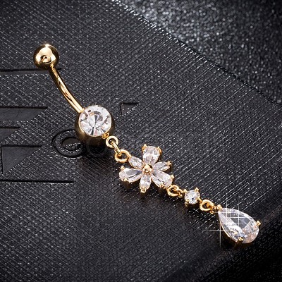 Brass Cubic Zirconia Navel Ring AJEW-EE0004-11-1