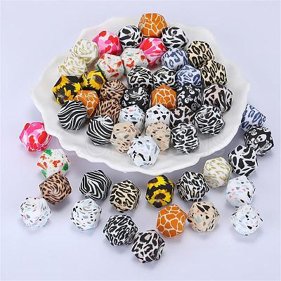 Colorful Pattern Printed Silicone Beads SI-JX0022A-16-1