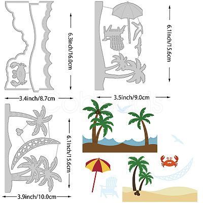 3Pcs 3 Styles Beach Theme Carbon Steel Cutting Dies Stencils DIY-WH0309-939-1