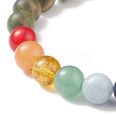 5Pcs 5 Style Natural Wood & Mixed Gemstone Round Beaded Stretch Bracelets Set BJEW-JB08815-1