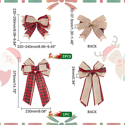 AHADEMAKER 3Pcs 2 Style Tartan Pattern Linen Type Cloth Bowknot Display Decoration AJEW-GA0004-38A-1