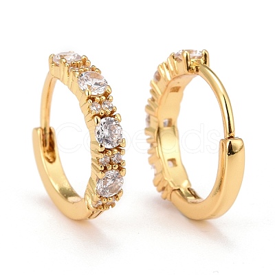 Real 18K Gold Plated Brass Cubic Zirconia Huggie Hoop Earrings EJEW-C012-08C-1