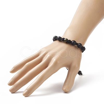 Natural Dyed & Heated Black Agate Round Braided Bead Bracelet BJEW-JB09184-1