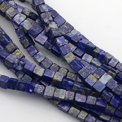 Cube Natural Lapis Lazuli Beads Strands X-G-P057-02-1