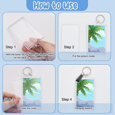 CHGCRAFT 16Pcs Rectangle Acrylic Photo Frame Keychain KEYC-CA0001-34-1