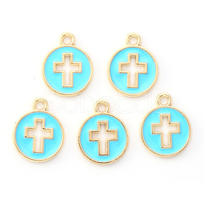 Light Gold Plated Alloy Enamel Pendants ENAM-R136-18D-1