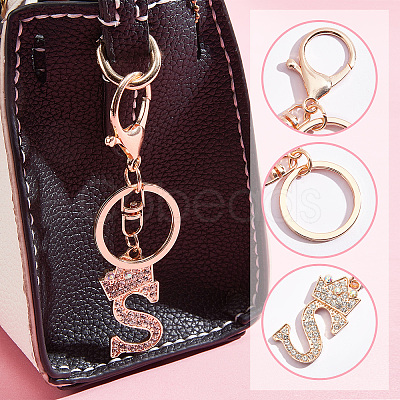 DICOSMETIC 2Pcs 2 Style Flash Rhinestone Letter.S Pendant Keychain KEYC-DC0001-04-1