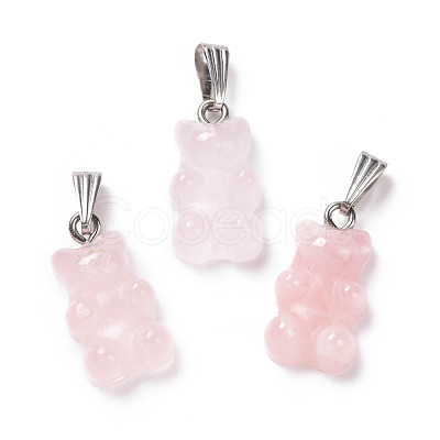 Natural Rose Quartz Pendants G-G854-01P-06-1