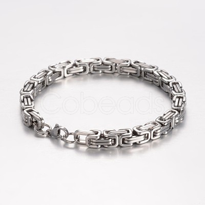 Tarnish Resistant 201 Stainless Steel Byzantine Chain Bracelets BJEW-K134-01P-6mm-1