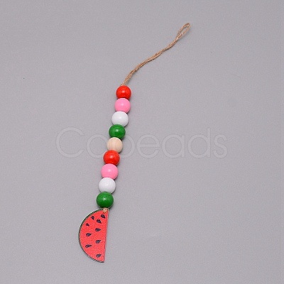 Wooden Watermelon Pendant Decorations HJEW-TAC0013-04-1