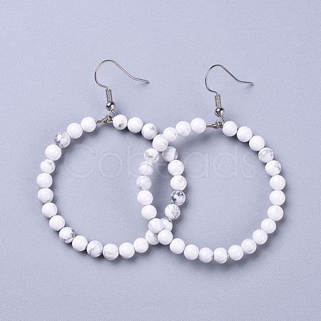 Natural Howlite Dangle Earrings X-EJEW-K077-A17-1