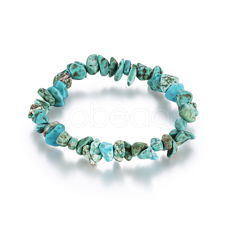 Natural Turquoise Chips Stretch Bracelets BJEW-BB16534-F-1