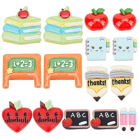 SUNNYCLUE 32Pcs 8 Styles School Theme Opaque Resin Cabochons CRES-SC0002-51-1
